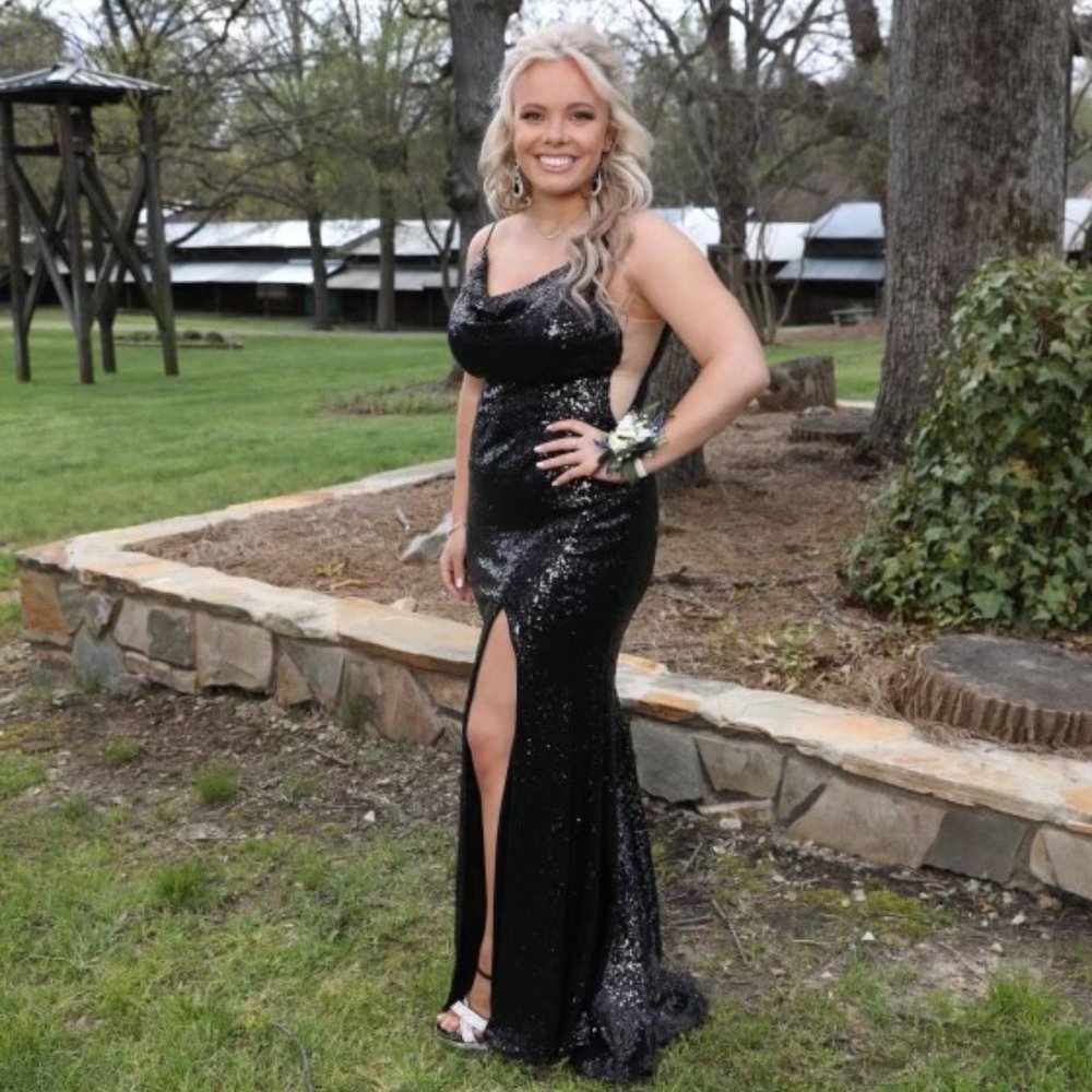 Full-Length Black Sequin Dress (Size 10)